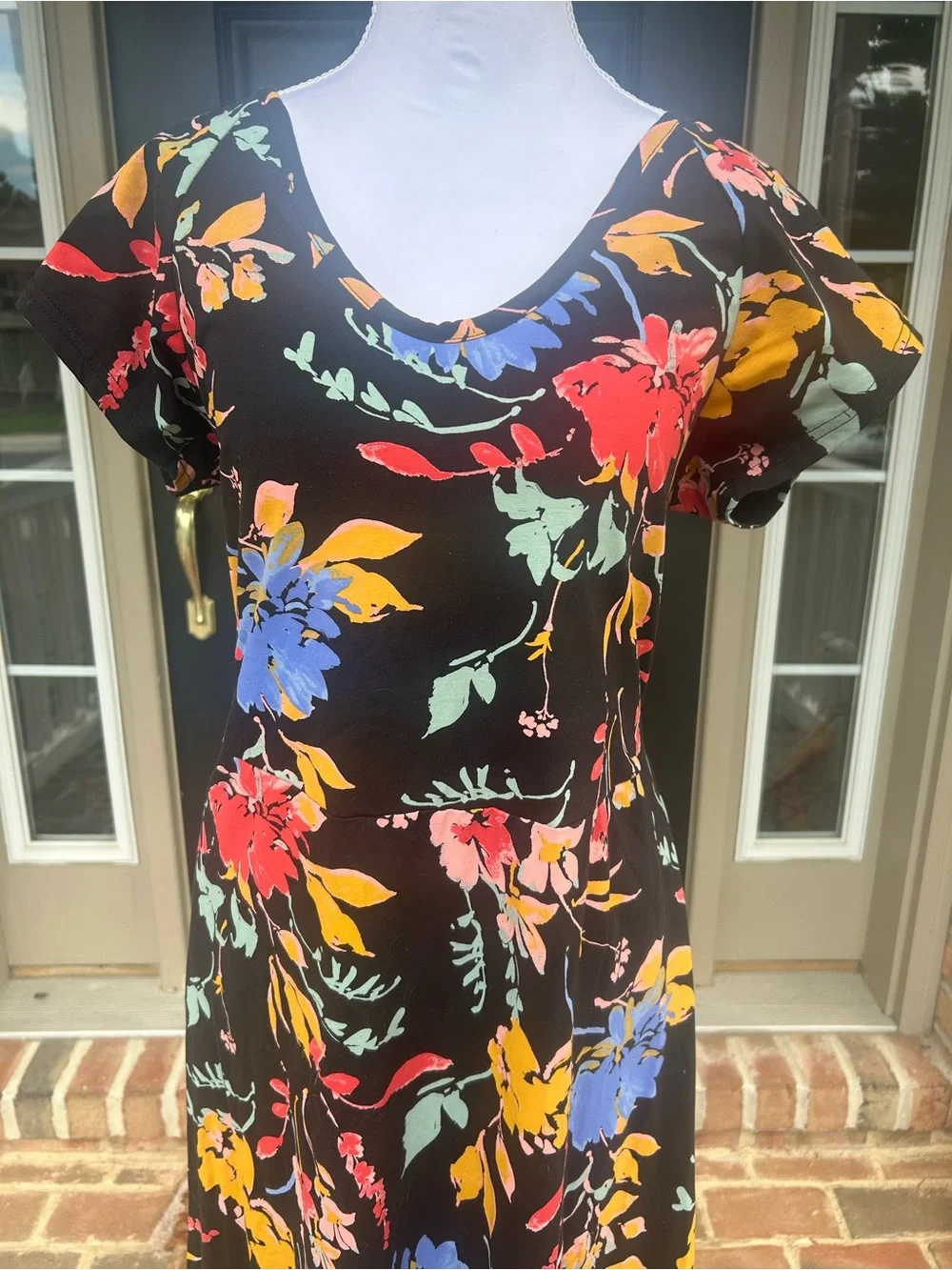 Pact Fit and Flare Crossback Maxi Dress Nightfall Blooms Black Floral Cotton XL